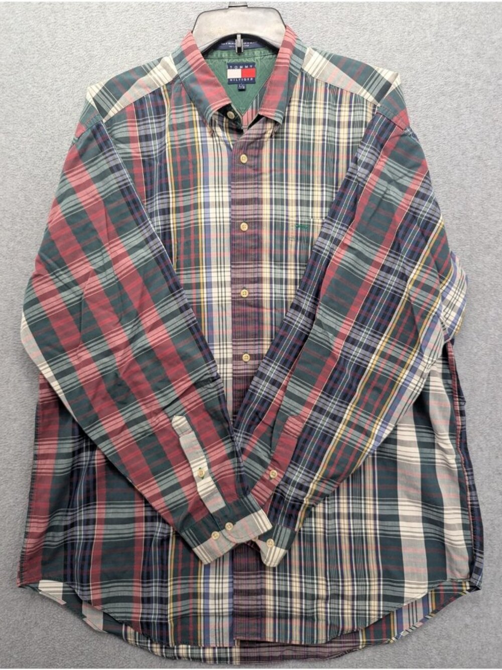Tommy Hilfiger Shirt Mens Large Multicolor Plaid Long Sleeve Button Front Crest